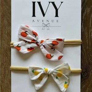 CITRUS DUO • two baby nylon headbands; orange,  lemon print headbands handmade